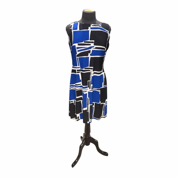 Lauren Ralph Lauren blue black geometric sheath dress size 8 - Picture 2 of 5